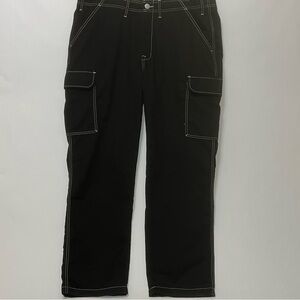 True Religion Jeans Men Size 34 X 32 Cargo Pants Jet Black White Stitch Pockets
